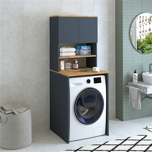 RoomArt Banos Banyo Lavabolu Mat Antrasit-Ahşap Mdf 65 cCm Banyo Dolabı + Aynalı Banyo Üst Dolabı + Banyo Boy Dolabı