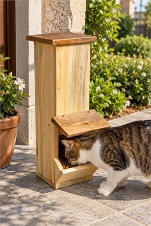 Narım Kedi Mama İstasyonu Ahşap – Su Geçirmez İç ve Dış Mekan Mama Standı 50x20x20 cm
