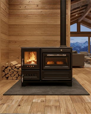 Simge 5020M Mat Siyah Büyük Camlı Fırınlı Soba Kuzine