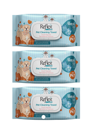 Reflex Care Alaçatı Ice Kokulu Kedi ve Köpekler için Çok Amaçlı Hijyenik Temizleme Mendili 50'li X 3 Adet