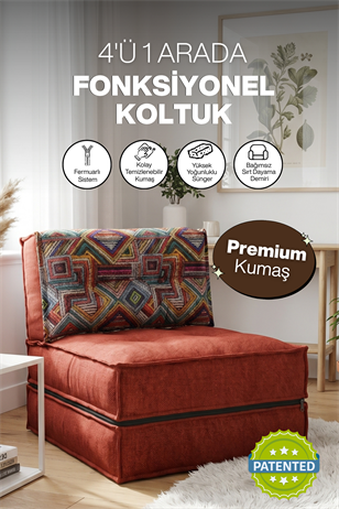 Pufymax Comfort Minder Koltuk Modüler Yer Koltuğu Sırt Destekli Oturma Minderi 75x75x85cm Yıkanabilir Fermuarlı Kiremit