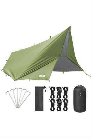 Haegs Su Geçirmez Tarp Tente Gölgelik Örtü, 4 Mevsim Taşınabilir Örtü Branda Çok İşlevli Outdoor Açık Hava Kamp Seyahat Tente Branda Barınak Yağmurluk, Güneşlik Karavan Yan Gölgelik Çadır 300x300 cm - Yeşil