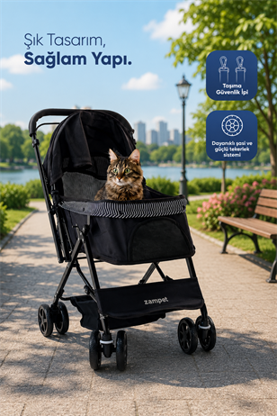 Zampa Nova 52x76,5x95 cm Kedi ve Köpek Arabası Siyah