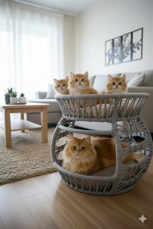 Reyo Pet Lüxperi Bombeli Kedi Ranzası 2 Katlı Kedi Yatağı Gri