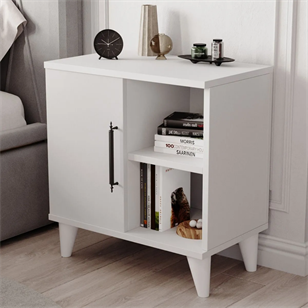 Enda Home Kommen Tek Kapaklı 2 Açık Bölmeli Komodin Beyaz
