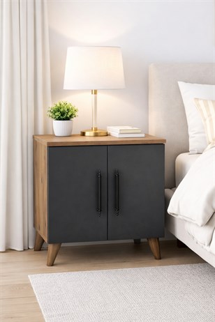 Enda Home Lumen 2 Kapaklı Raflı Klasik Komodin Antrasit-Atlantik Çam