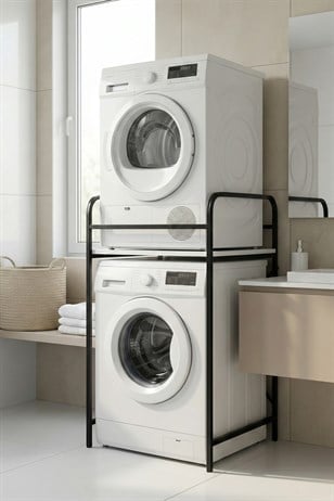 Reyo Falez Çamaşır Makinesi Dolabı Raf Metal Düzenleyici Organizer 2 Katlı Banyo Rafı Çok Amaçlı Dolap Siyah - 262