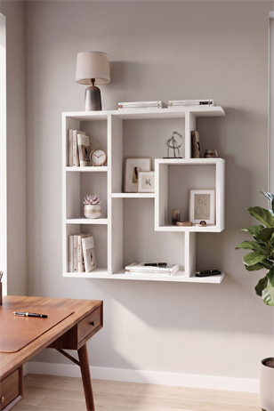 Enda Home Yegane Duvar Rafı, Duvar Kitaplığı, Dekoratif Kitaplık, Modern Kitaplık, Zeminde veya Duvarda Kullanıma Uygun Beyaz