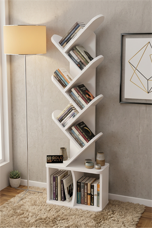 Reyo Falez 10 Raflı Kitaplık Modern Dekoratif Kitap Rafı Çok Katlı Kitap Standı Salon Ofis Organizer 7060 Beyaz