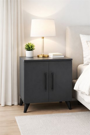 Enda Home Lumen 2 Kapaklı Raflı Klasik Komodin Antrasit