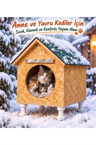 Narım Doğum Yapan Anne Kedi ve Yavruları için Kedi Barınağı, Kedi Doğum Evi, Su Yalıtımlı Rüzgar ve Soğuğa Dayanıklı Kedi Evi