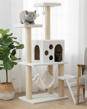 Reyo Pet B-10 Hamaklı Yuvalı Lüx Kedi Tırmalama Evi Beyaz