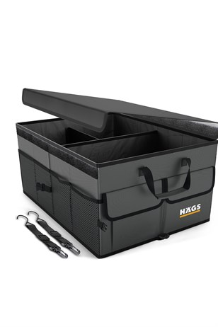 Haegs Araba Bagaj Çantası, Araç içi Düzenleyici Organizer, Katlanabilir Oto Bagaj Düzenleyici, Oto Aksesuarları, Sağlam Araba Alet Eşya Düzenleyici - 65 Lt- Gri