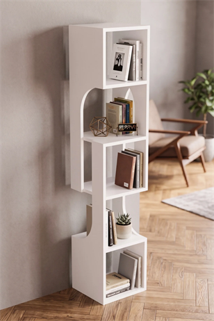 Reyo Falez Kitaplık Ahşap Dekoratif Raf 5 Katlı Modern Çok Amaçlı Kitaplık Salon Ofis Kitaplığı - Beyaz 7067 