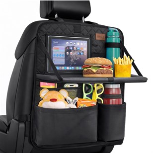 Haegs Araç Koltuk Arkası Düzenleyici, Araç içi Organizer Düzenleyici, Katlanır Sehpalı, Çocuk Tekmeleri için çok Fonksiyonlu Araba Koltuğu Sırt Koruyucu Paspas Mat, Tablet Bölmeli ve Çok Sayıda Cepli, Siyah