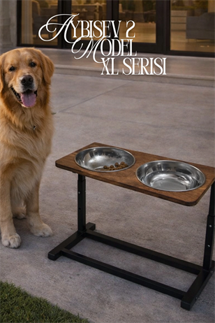 Reyo OK-AY Store Aybisev 2 Model XL Büyük Irk Köpekler İçin Yüksekliği Ayarlanabilir Mama Su Standı Ceviz