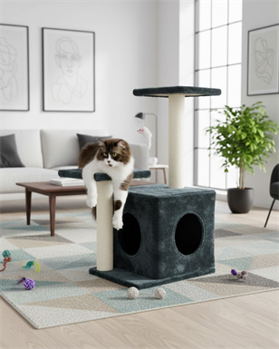 Reyo Pet Çift Stepli Yuvalı Kedi Tırmalaması Antrasit