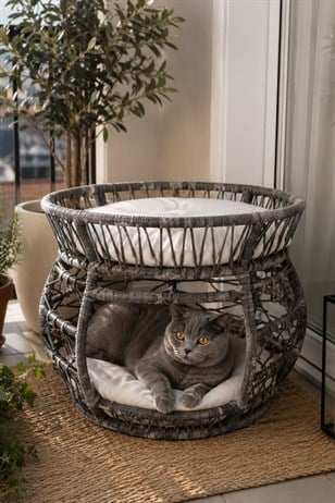 Reyo Pet Lüxperi Bombeli Kedi Ranzası 2 Katlı Kedi Yatağı Gri