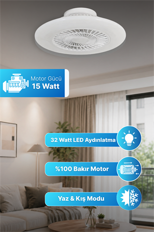 Reyo Akyel Uzaktan Kumandalı 60 cm LED Tavan Vantilatörü Beyaz