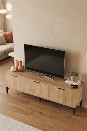 Reyo Falez Royal TV Sehpası 160 cm TV Ünitesi Kapaklı Modern Şık Minimal Salon Konsolu 5093 Meşe