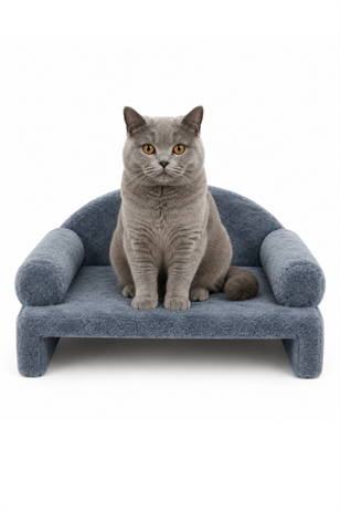Reyo Pet Peluş Kedi Koltuğu, Kedi Kanepesi, Kedi Yatağı, Evcil Hayvan Dinlenme Koltuğu, Rahat Kedi Sofa Yatağı, 45x33x25 cm Çelik Mavisi