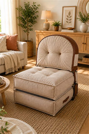 Pufymax Comfy Zen Oval Bohem Tekli Koltuk Yatak Olabilen Katlanır Berjer & Modüler Yer Yatağı 75x75x 90 cm Altın