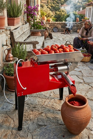 OGT BT-712K 700 Kg/Saat Kapasiteli Kırmızı Ayaklı Profesyonel Domates Biber Salça Çekme Makinesi