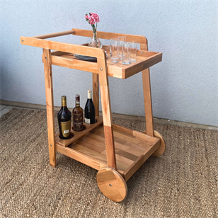 Reyo Lüx Ahşap Tekerlekli Tepsili Mutfak Servis Arabası & Dresuar Yan Sehpa, İçecek Servis Arabası