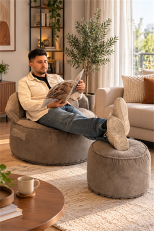 Pufymax Cozy Legom Çok Amaçlı Yuvarlak Puf Koltuk, Rahat Berjer ve Uzanma Koltuğu Gri