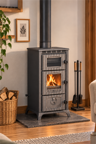 Reyo Stove Kambo Camlı Fırınlı Döküm Tuğlalı Şömine Soba
