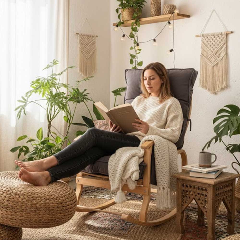 Şömine karşısında Reyo Santorini sallanan sandalye