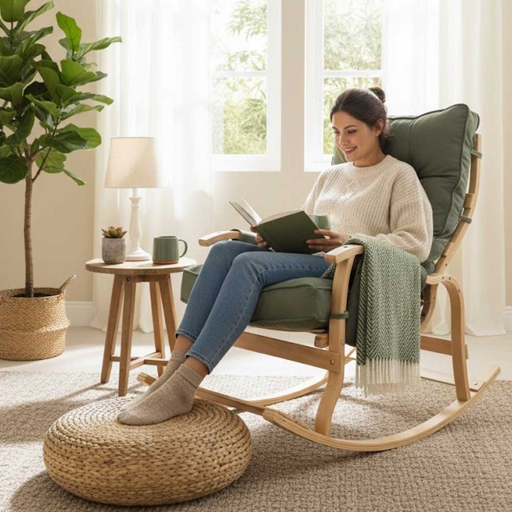 Şömine karşısında Reyo Santorini sallanan sandalye