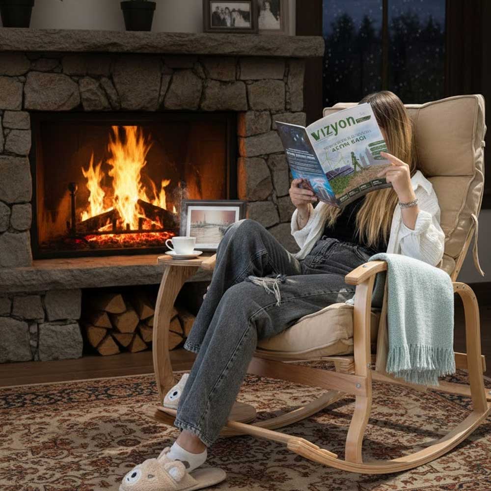 Şömine karşısında Reyo Santorini sallanan sandalye