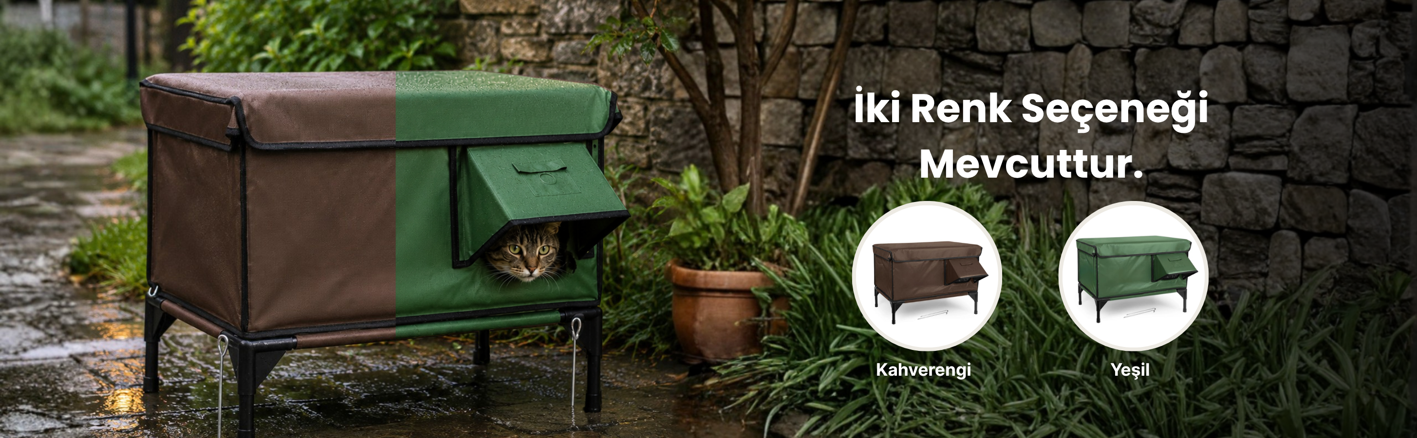 Kahverengi ve yeşil kedi evi renk seçenekleri