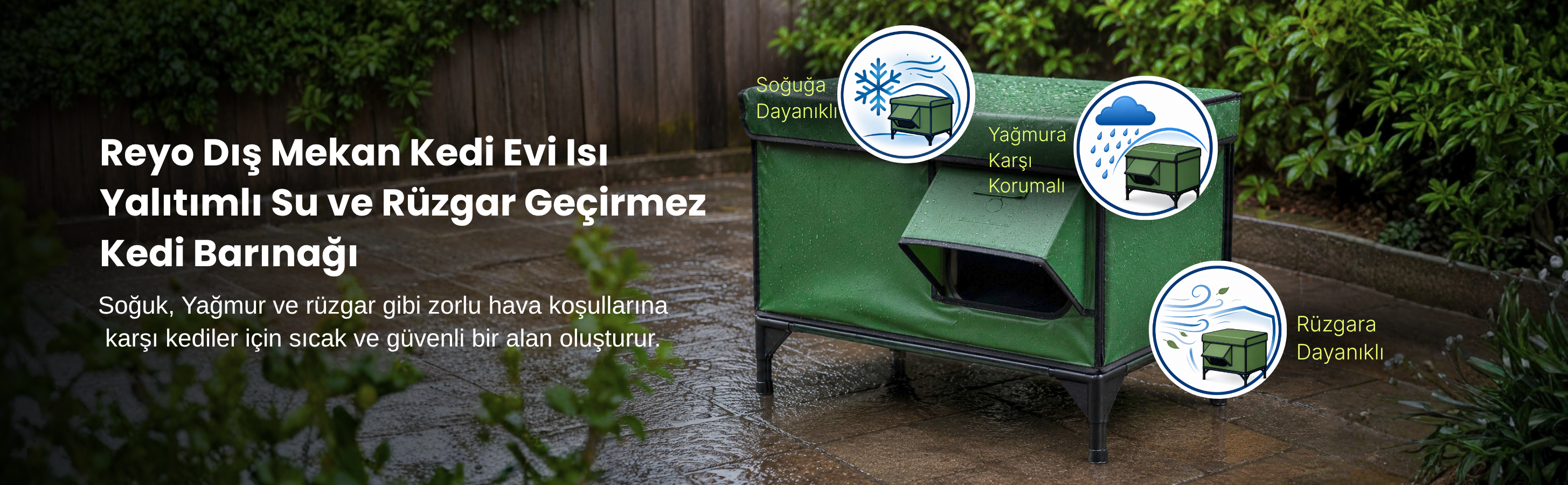 Reyo dış mekân kedi evi ısı yalıtımlı ve rüzgâra dayanıklı kedi barınağı