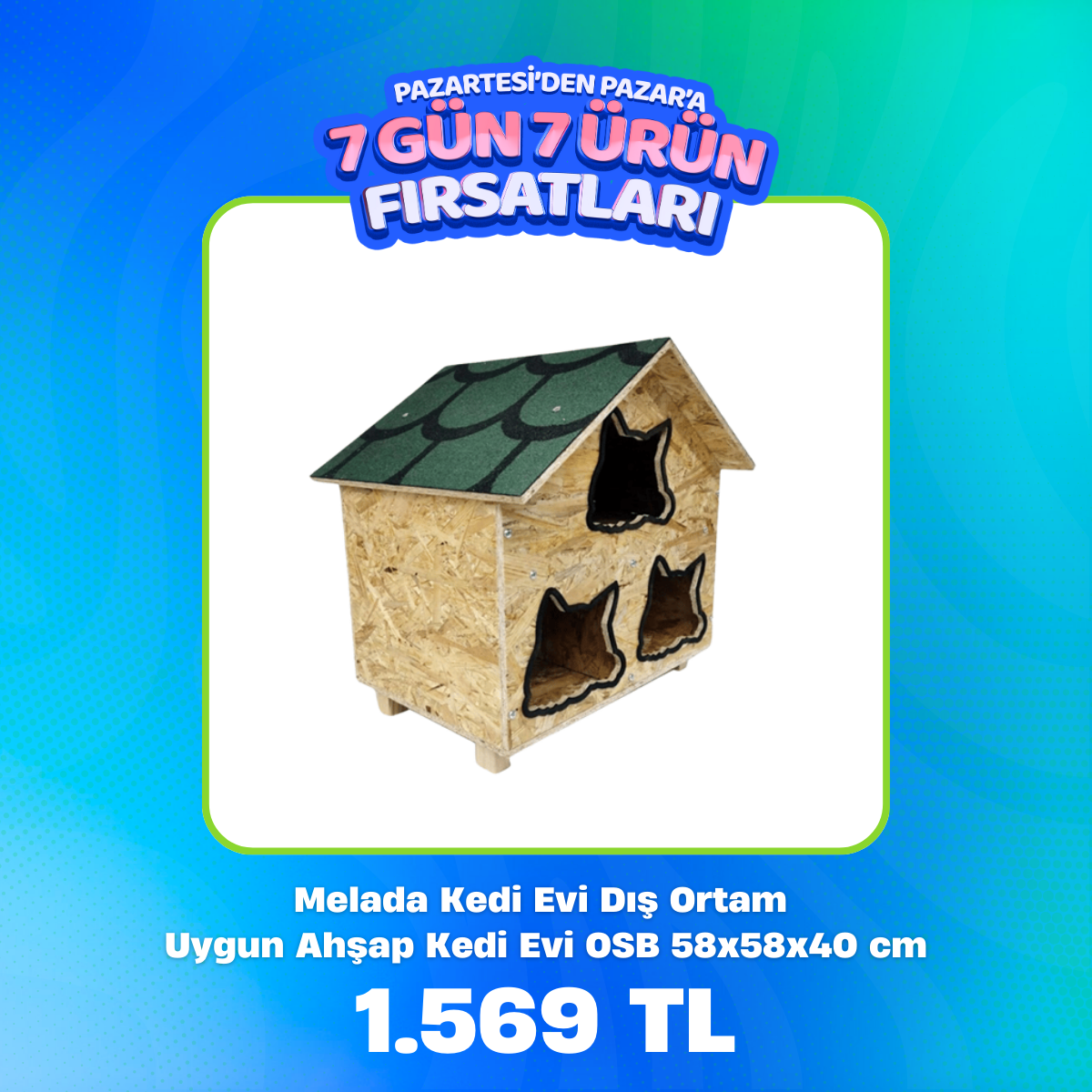 Melada Kedi Evi Dış Ortam Ahşap 