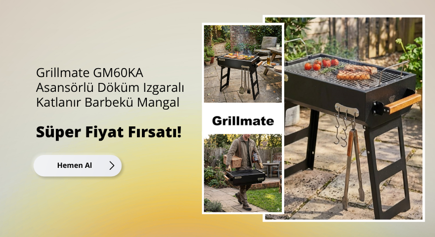 Grillmate GM60KA Asansörlü Döküm Izgaralı Katlanır Barbekü Mangal