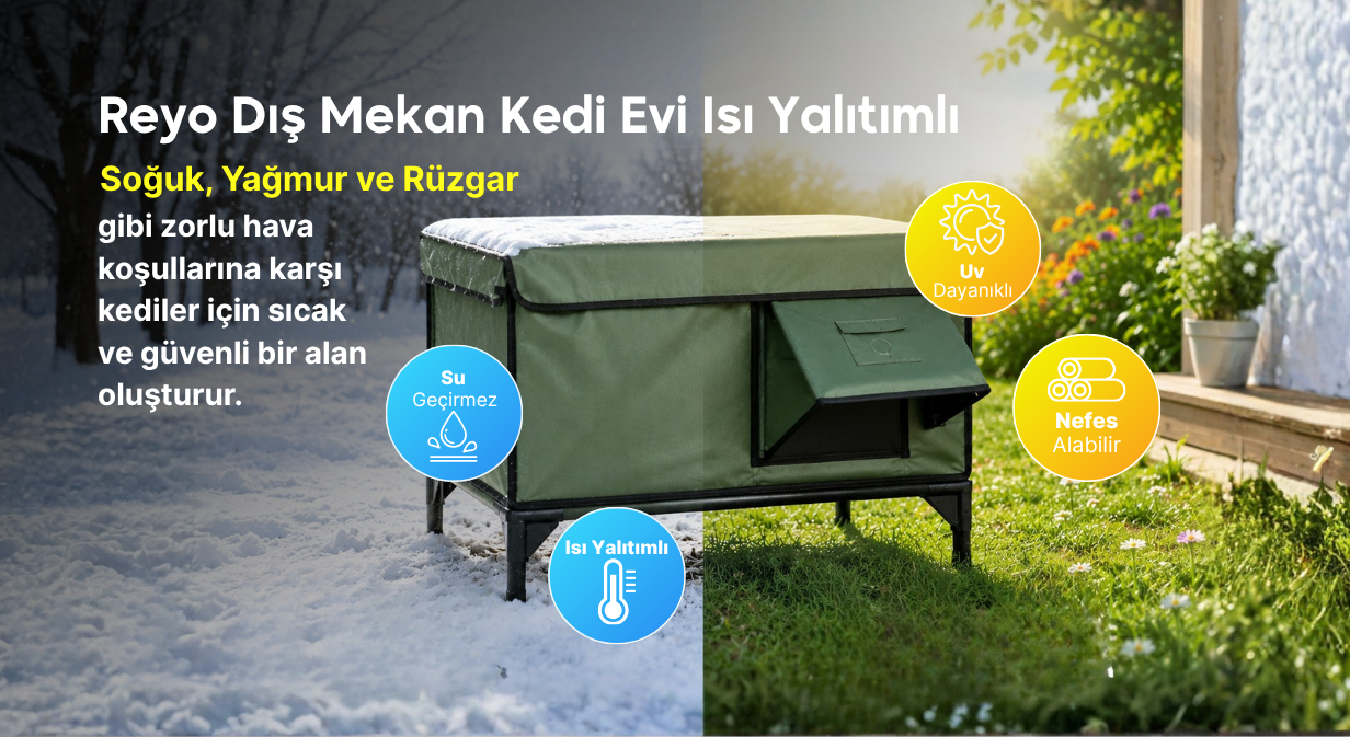 Reyo Dış Mekan Kedi Evi Isı Yalıtımlı Su ve Rüzgar Geçirmez Kedi Barınağı Yeşil