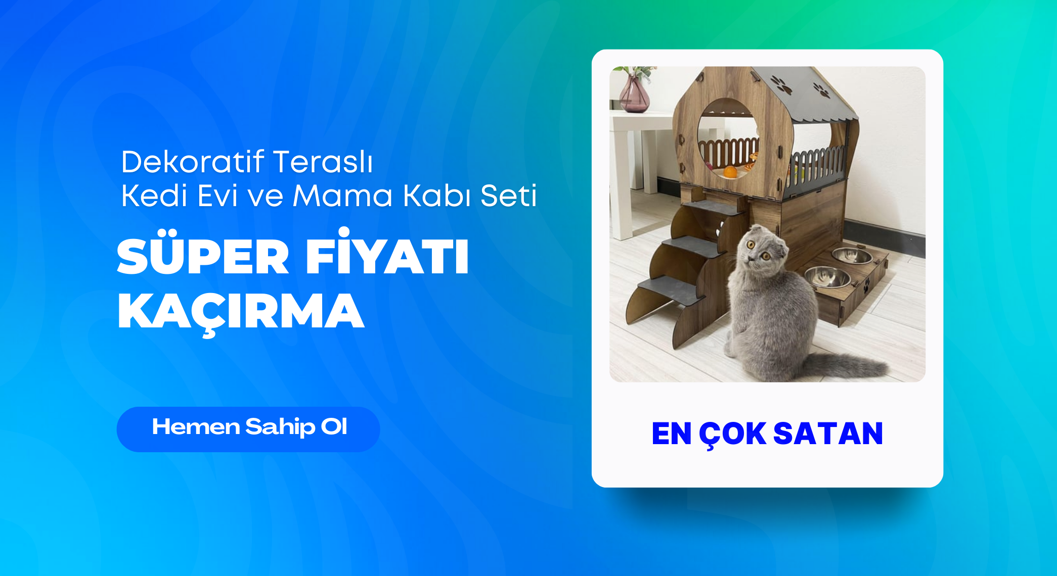 Reyo Teraslı Kedi Evi Mama Kabı Seti