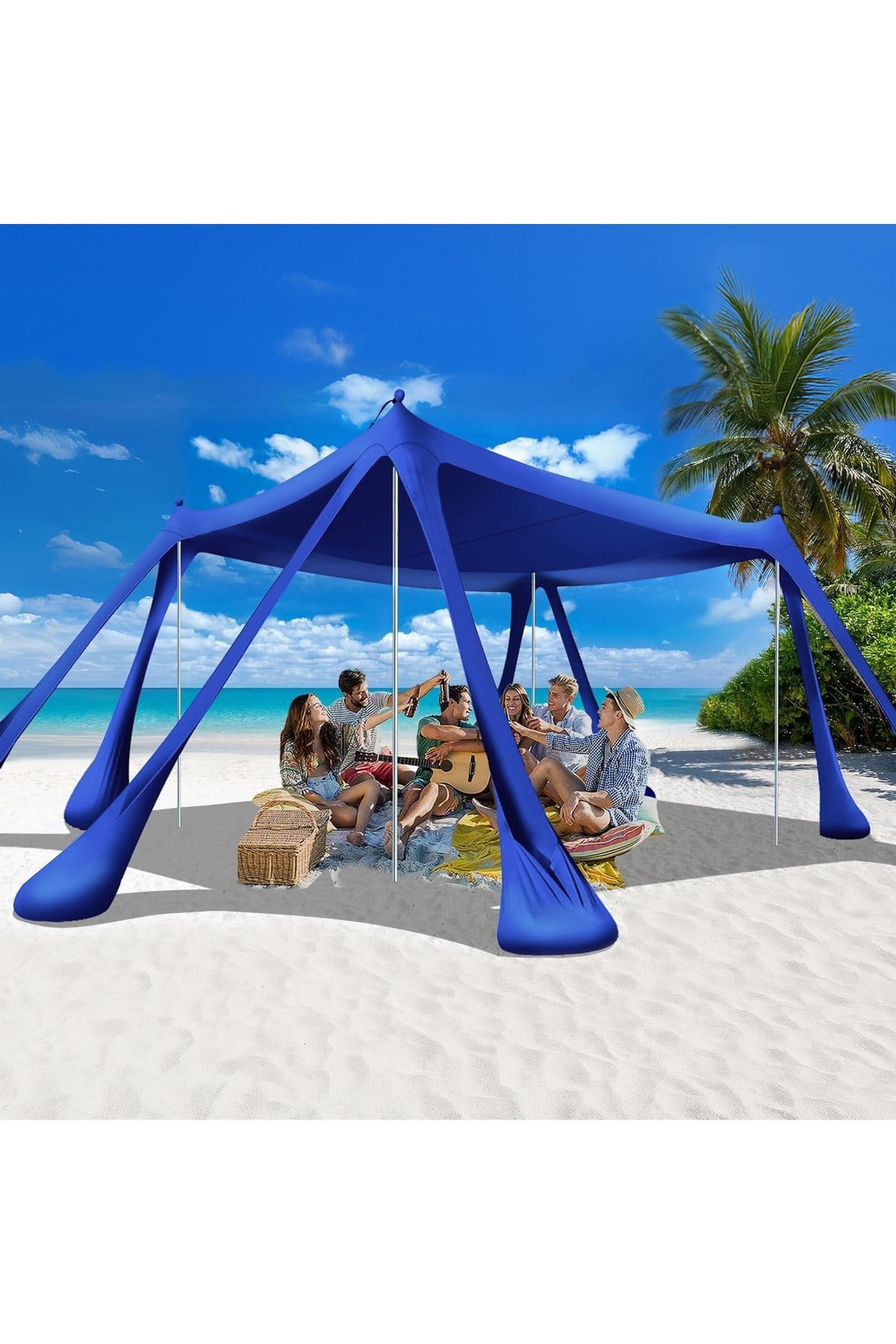 Haegs Plaj Gölgelik Tente Deniz Çadırı, Sahil Plaj Gölgeliği Kanopy, UPF50 Güneş Koruma, Açık Hava Deniz Şemsiyesi Tente Gölgelik Aile Kampı Balık Piknik için Gölgelik, 300x300cm, Turkuaz