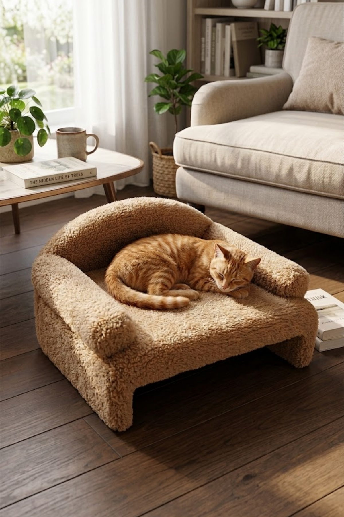 Reyo Pet Peluş Kedi Oturma Koltuğu Kedi Yatağı Kahve