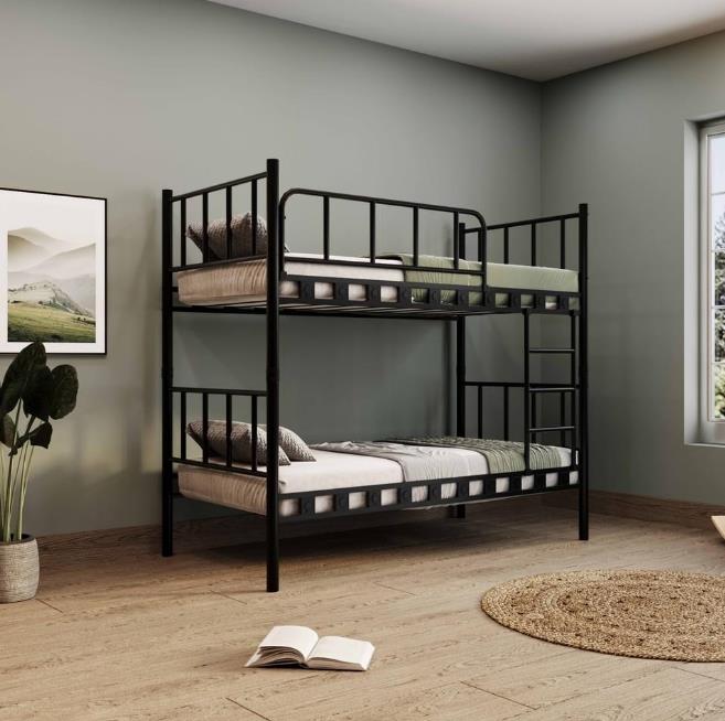 Reyo Zambak Genç Çocuk Yatak Odası Beyaz Metal Siyah Ranza 90X190