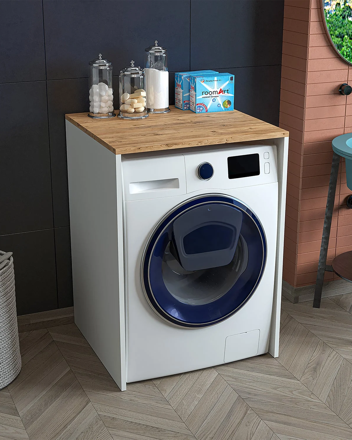 RoomArt Banos Banyo Çamaşır-kurutma Makinesi Kapaksız Banyo Dolabı Mat Beyaz-Atlantik