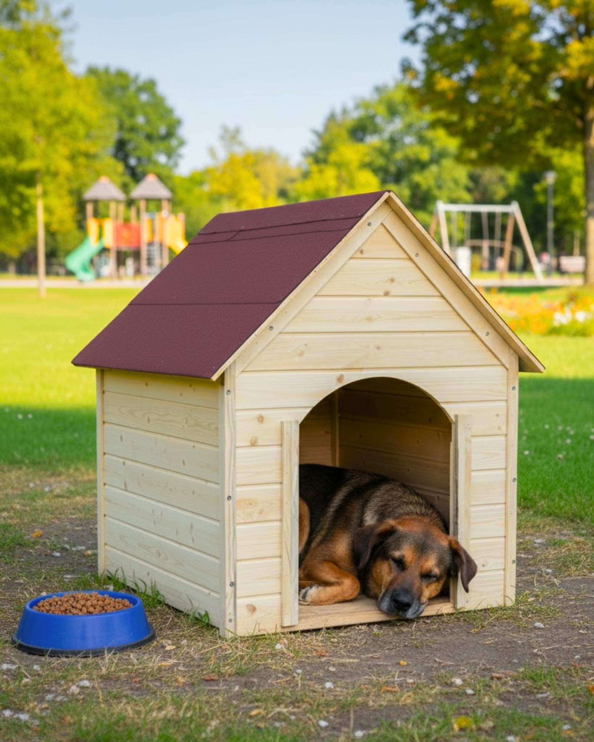 Reyo Pet Suya Soğuğa Dayanıklı Lüks Büyük Boy Ahşap Köpek Kulubesi Sokak Köpek Evi Kırmızı Çatılı 100x100x78 cm