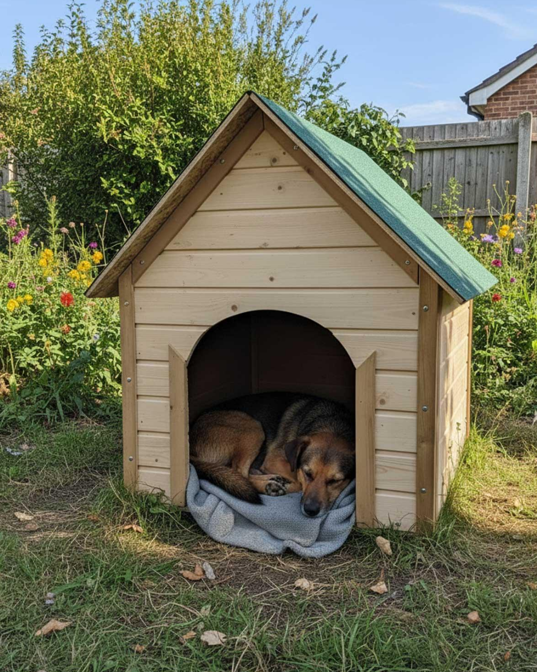 Reyo Pet Suya Soğuğa Dayanıklı Lüks Büyük Boy Ahşap Köpek Kulubesi Sokak Köpek Evi Yeşil Çatılı 100x100x78 cm