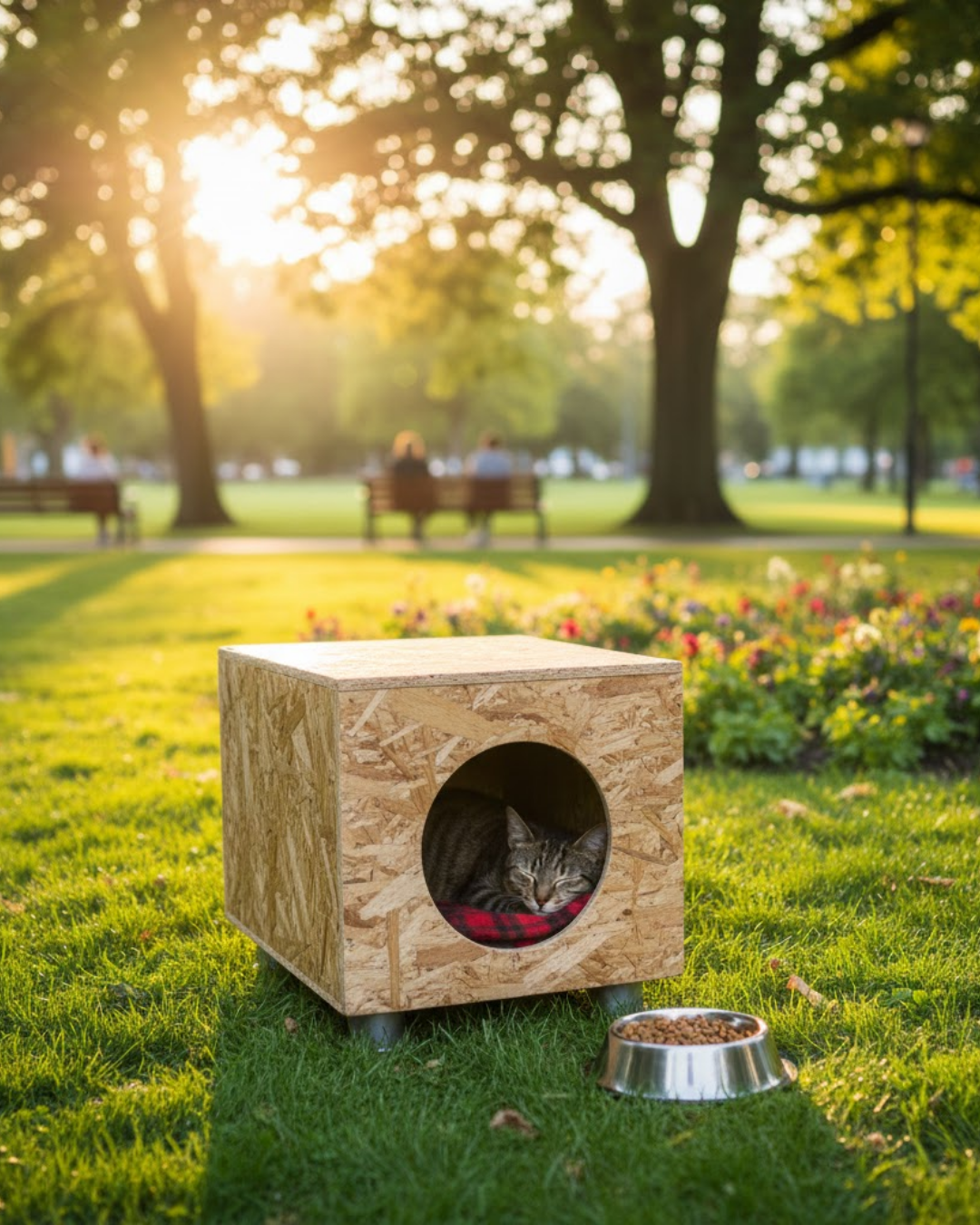 Melada Kedi Evi Dış Ortam Uygun Ahşap Kedi Evi OSB Plastik Ayak 40x40x30 cm MLD0CAT15