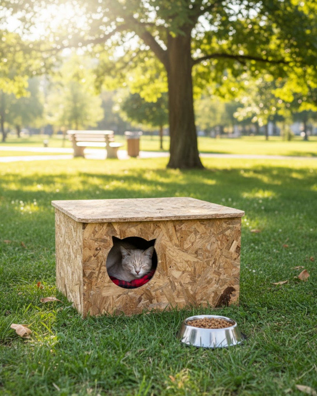 Melada Kedi Evi Dış Ortam Uygun Ahşap Kedi Evi OSB 50x35x30 cm MLD0CAT19