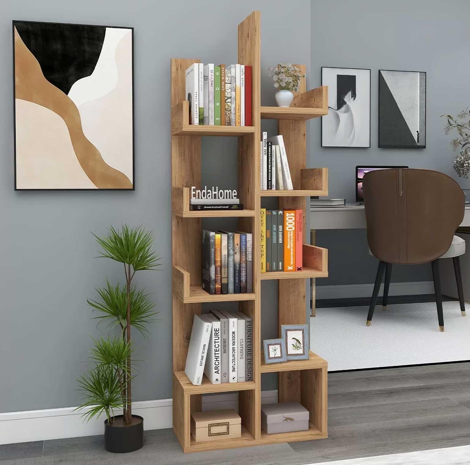Enda Home Pamfilya 10 Bölmeli/Raflı Kitaplık Atlantik Çam