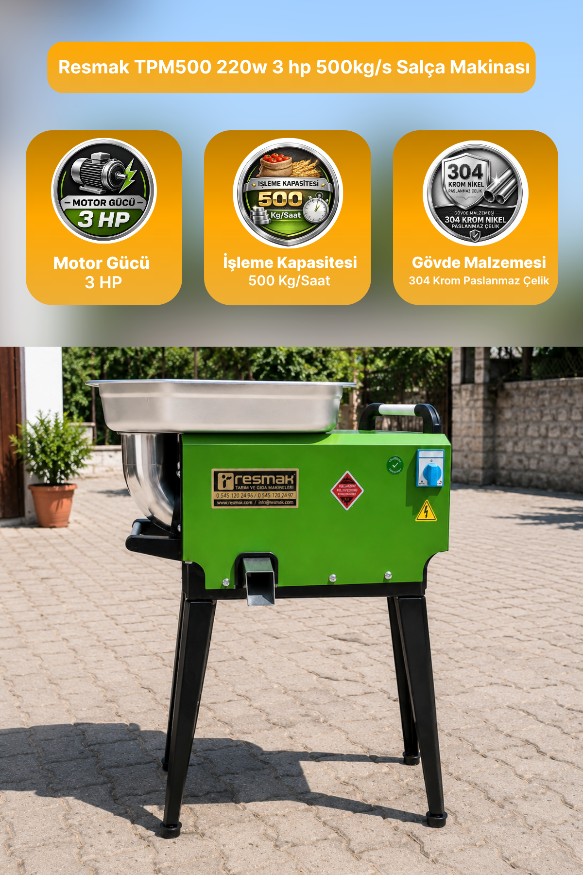 Resmak TPM500 220w 3 hp 500kg/s Salça Makinası