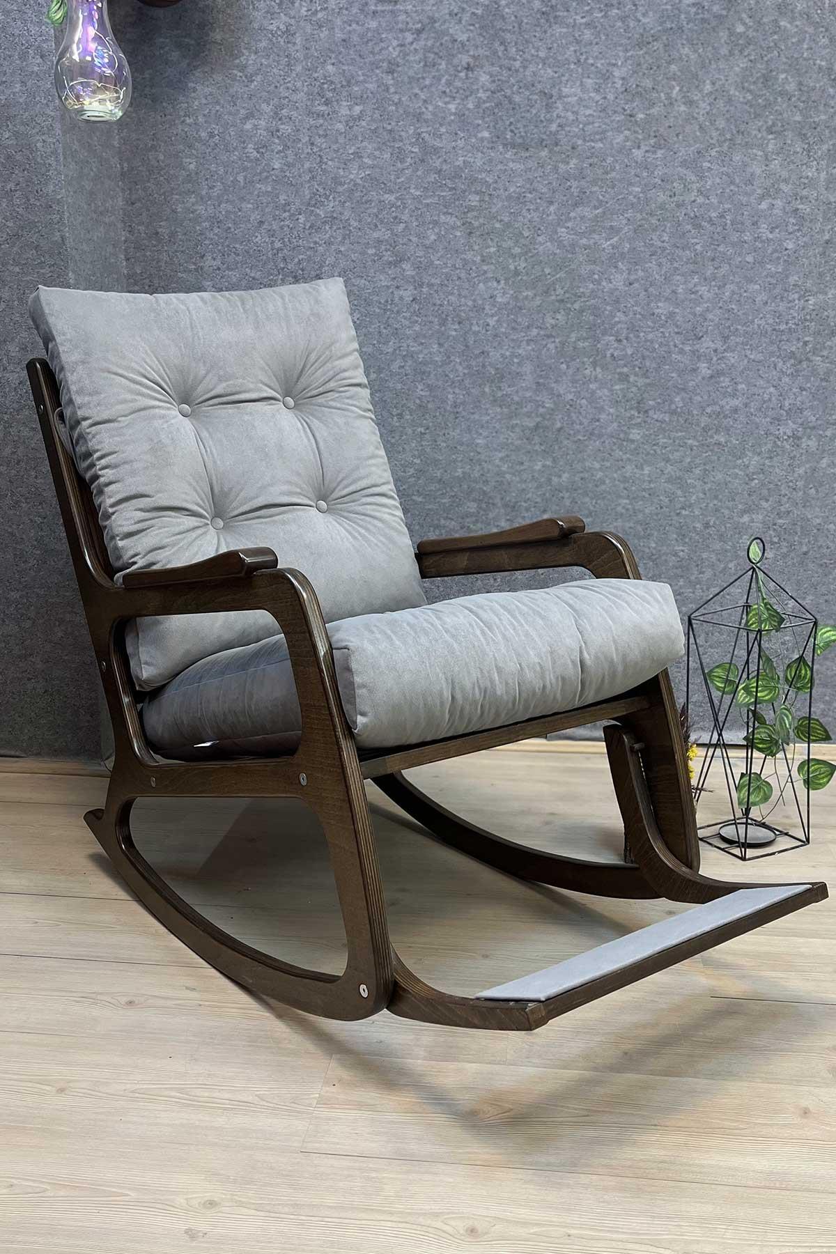 Asedia Kontes Lake Siyah Açık Gri Dolgu Minderli Sallanan Sandalye Dinlenme Koltuğu Baba Koltuğu